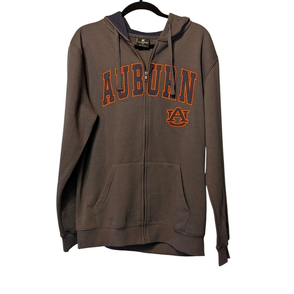 Colosseum Gray Full-Zip Auburn Hoodie with Navy, Orange Logo